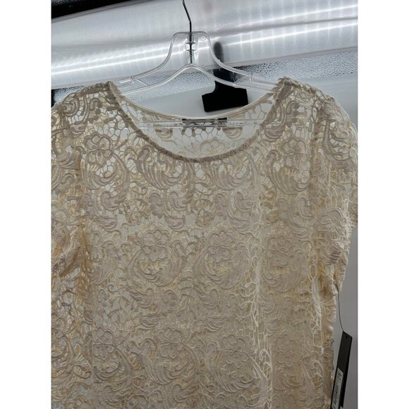 Apt. 9 Open Lace Top Cream Women's Size Large Short Sleeve Career New - Picture 2 of 10